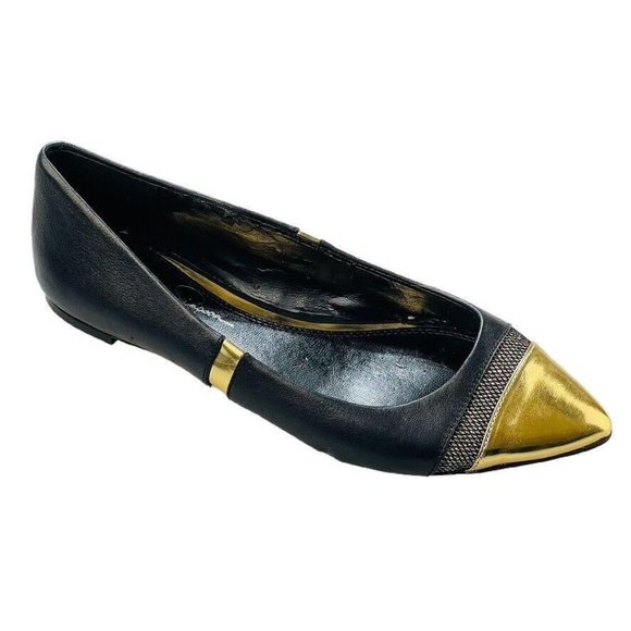 JESSICA SIMPSON Shoes Ballet Flats Cap Toe Black Leather Women's Size  6.5B - Picture 1 of 12